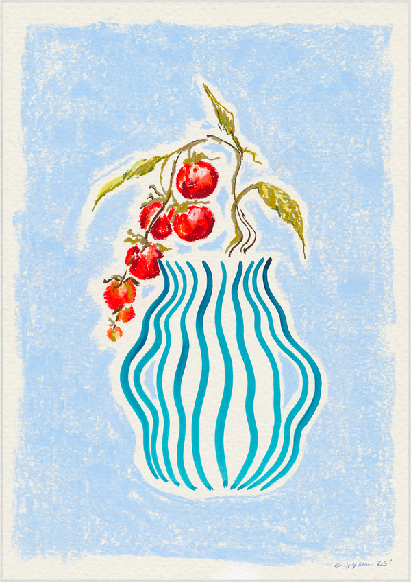 Cherries in a blue vase